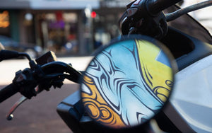 Newtown motorbike mirror graffiti reflection