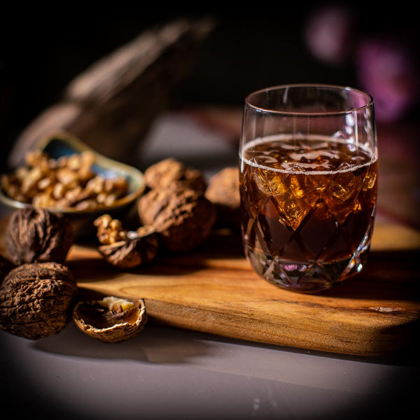 Glass of Lennox Street Nocino Walnut Gin
